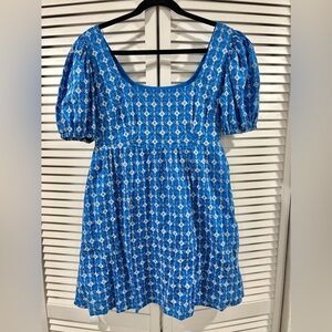 Rhode Blue Embroidered Puff Sleeve Mini Dress | Eyelet Floral | Size Small